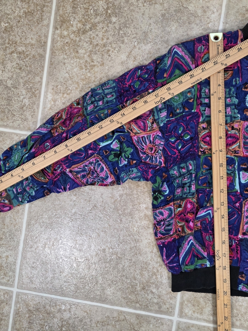 Vintage 90s Colorful Abstract Bomber Jacket Cropped Festival M/L - Picture 10 of 11